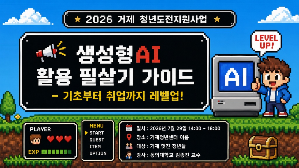 2026 거제 청년도전지원사업 생성형 AI 활용 필살기 가이드 - 기초부터 취업까지 레벨업 배너
